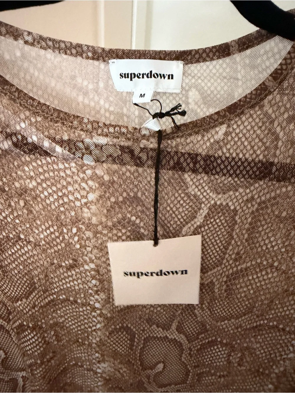 superdown Brown Snake-Print Sheer Long-Sleeve Top
